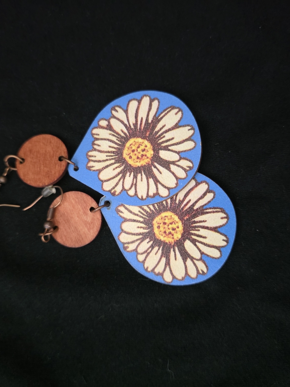 Handcrafted Wooden Blue Daisy Drop Earrings - Floral Women's Accessories